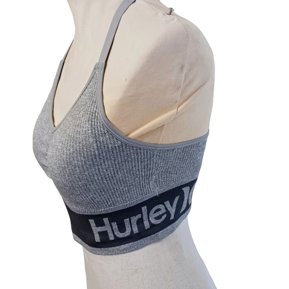 Hurley Sports Bra Sz M Gray Crisscross Back Adjustable Pads GLAM Yoga Gym Glam